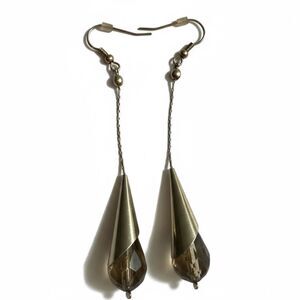 Vintage Gold-Tone Long Dangle Earrings with Faceted Amber Glass Drops